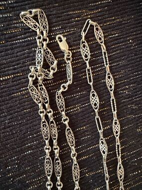 Sterling Silver Filigree Link Necklace - Silver